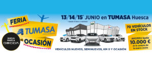 Cartel de la Feria Tumasa Ocasión de 2024 con la foto de vehículos Omoda, Suzuki, Jaguar, Land Rover, Mazda y Suzuki