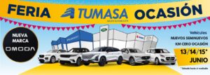 Cartel de la Feria Tumasa Ocasión con nueva marca Omoda. Pone las fechas 13, 14 y 15 de junio de 2024