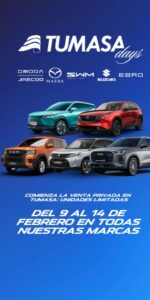 Cartel de los Tumasa Days y foto de los nuevos modelos de Omoda Jaecoo, Ebro, SWM, Suzuki y Mazda.